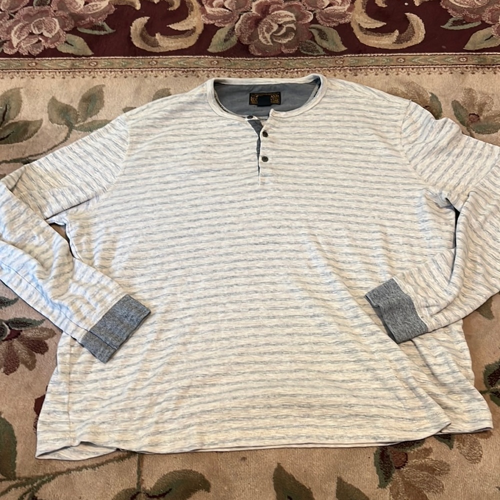 Lucky Brand cream and gray striped Henley